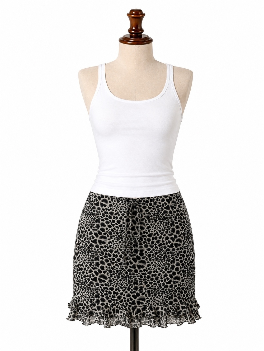 Modern Perspectives Petite 100% Silk Y2K Leopard Print Ruffle Mini Skirt Size S